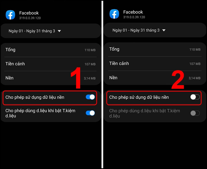Dữ liệu nền trên smartphone với các ứng dụng được tắt.