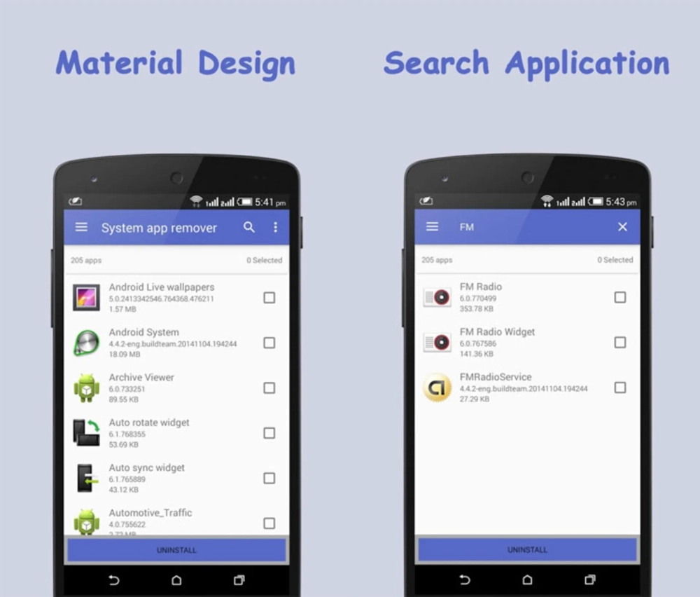 Giao diện ứng dụng System App Remover trên Android.