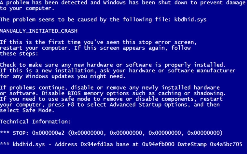 Màn hình xanh chết chóc (BSOD) với mã lỗi