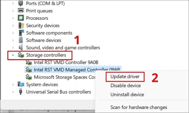 Cập nhật driver cho bộ điều khiển SATA/NVMe để khắc phục ổ đĩa chạy chậm