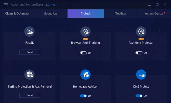 Giao diện các tính năng Advanced SystemCare