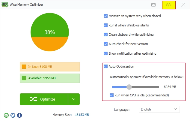 Giao diện của Wise Memory Optimizer, giải phóng RAM hiệu quả