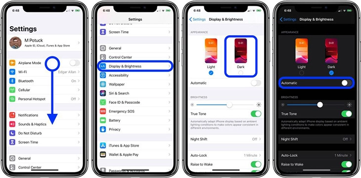 Hướng dẫn bật Dark Mode trên iPhone.