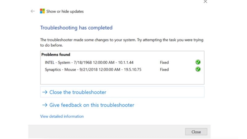 Kết quả Fixed từ Windows Update Troubleshooter