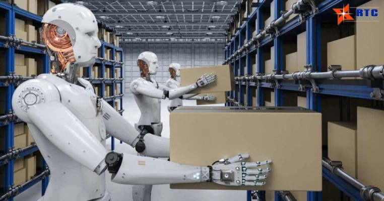 Robot AI tự động di chuyển và phân loại hàng hóa trong nhà kho hiện đại