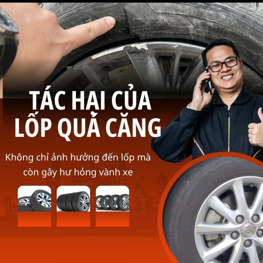 Tác hại của lốp quá căng không chỉ ảnh hưởng đến lốp mà còn gây hư hỏng vành xe