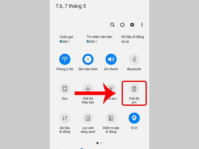 Bật chế độ tiết kiệm pin của Android qua thanh thông báo