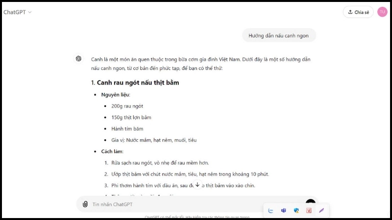  Một giao diện ChatGPT tiếng Việt với các câu lệnh được nhập, thể hiện sự tương tác thông minh giữa người dùng và AI