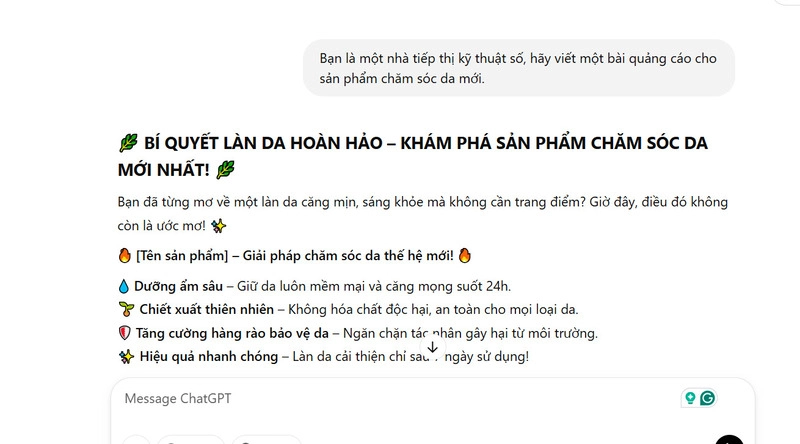  Một màn hình hiển thị một  câu prompt mẫu, với cách gợi ý về cách nhập lệnh để nhận kết quả tối ưu từ ChatGPT