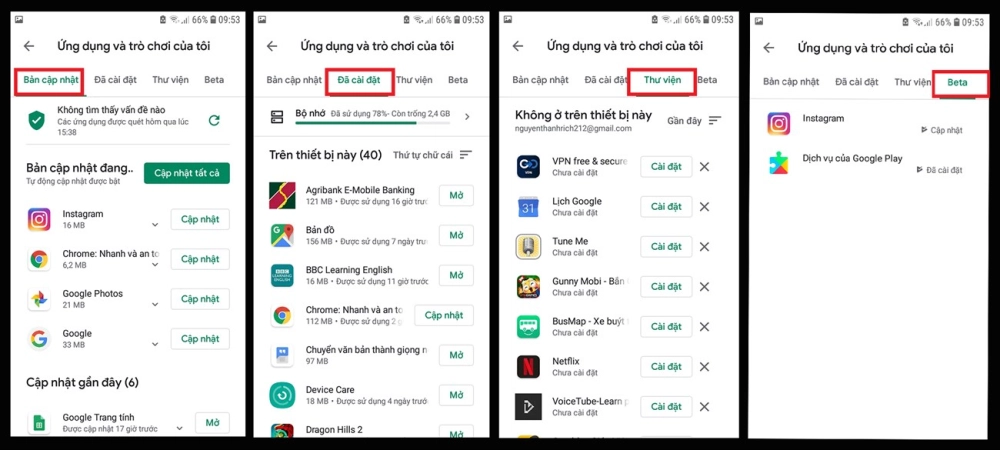 Giao diện “Danh sách mong muốn” trên Google Play Store với các ứng dụng được lưu để cài đặt