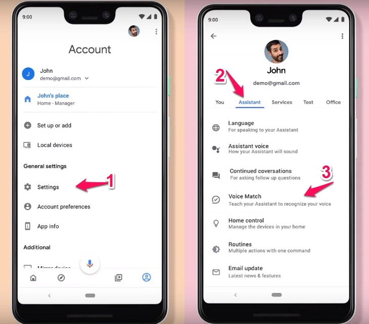 Giao diện bật Voice Match trên Android, với tùy chọn "OK Google" được làm nổi bật.