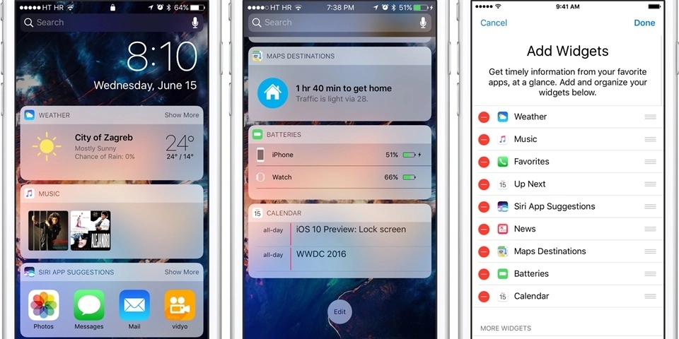 Màn hình hiển thị các widget như thời tiết, lịch, và ghi chú, được sắp xếp gọn gàng