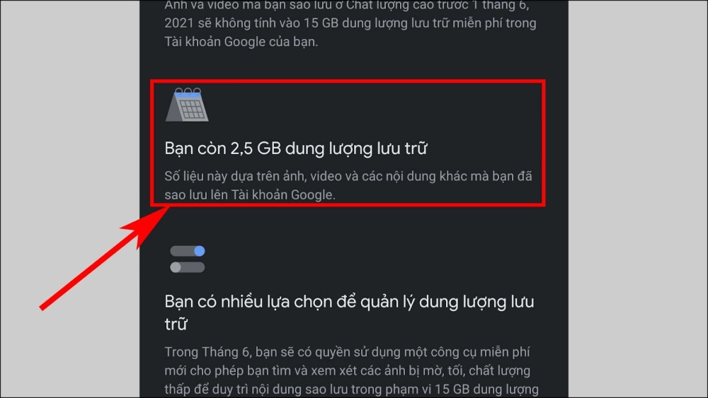Màn hình “Quản lý dung lượng lưu trữ” trong Google Photos hiển thị các tùy chọn tối ưu hóa