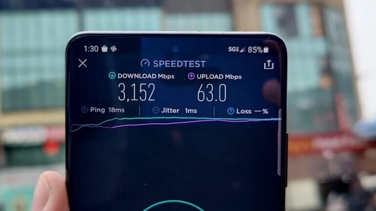 Thanh trạng thái Samsung hiển thị biểu tượng 5G.