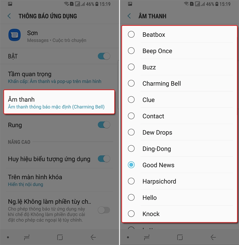 Tùy chỉnh âm thanh thông báo riêng cho liên hệ trên Android