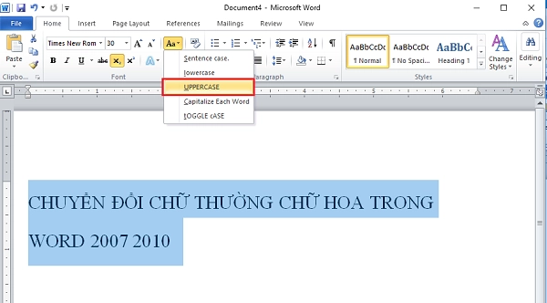 Áp dụng UPPERCASE để ra kết quả bạn mong muốn
