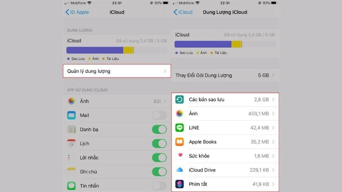 Hình ảnh 1 số ứng dụng chiếm nhiều dung lượng